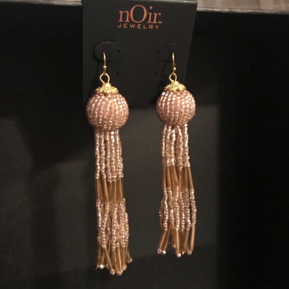 nOir Jewelry gold beaded tassel earrings